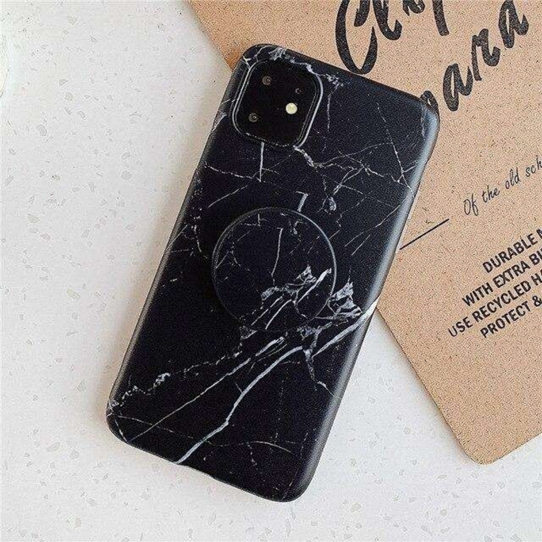 Husa protectie pentru Apple iPhone SE 2020 Soft IMD TPU Marble Negru Suport inclus
