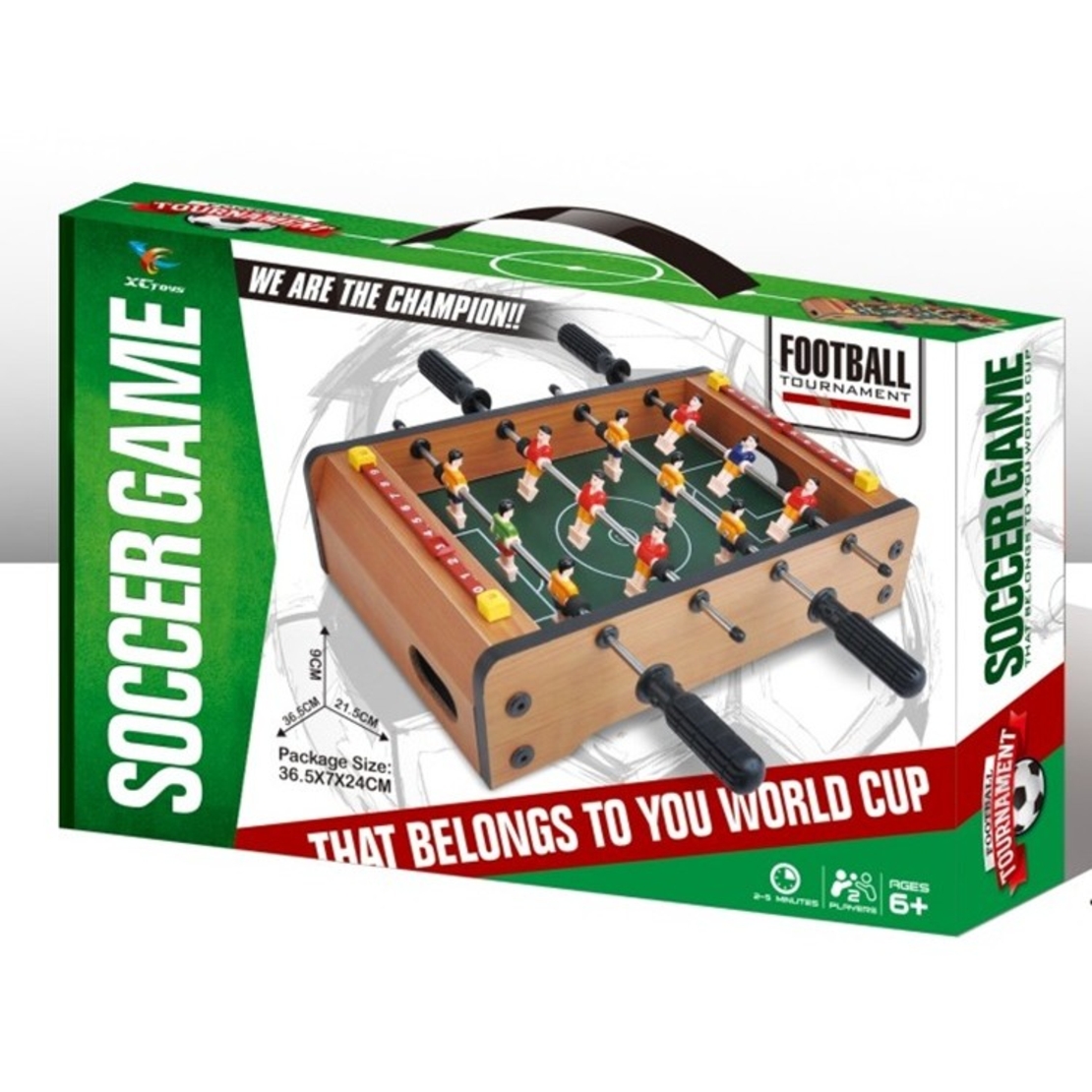 Masa de Fotbal cu Teren, Flippy, fara Picioare, 4 Manere, Tablou de Scor, 36.5 x 24 x 7 cm, din Lemn/Otel/ABS, Maro