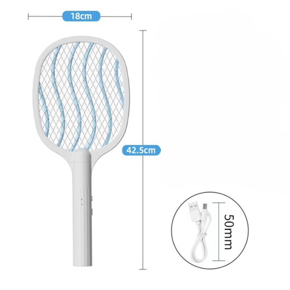 Lampa Electrica Impotriva Tantarilor, Flippy, 42.5 x 18 x 9.2 cm, Reincarcabila cu Cablu USB Inclus, Plasa din Aluminum, Alb
