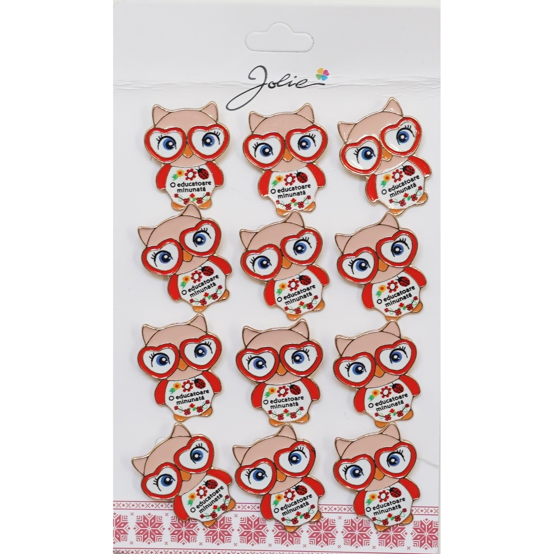 Set 12 Brose Martisor Primavara Bufnita cu Mesaj O Educatoare Minunata