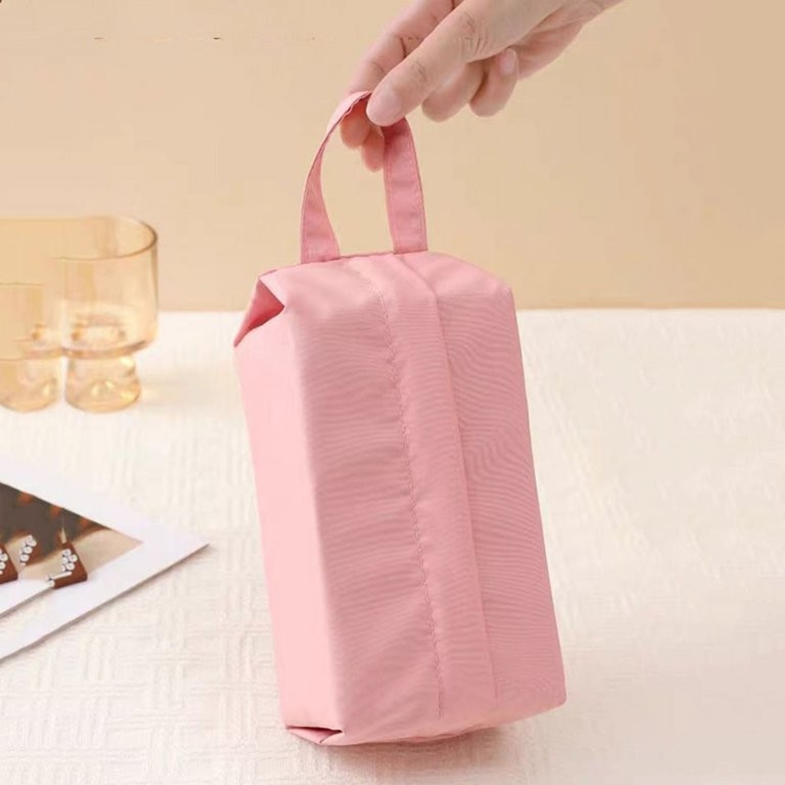 Geanta de Depozitare, Flippy, Pentru Haine Mici, Lenjerie, Sosete, Cosmetice, Impermeabila, cu Maner, 10x20x3 cm, Roz