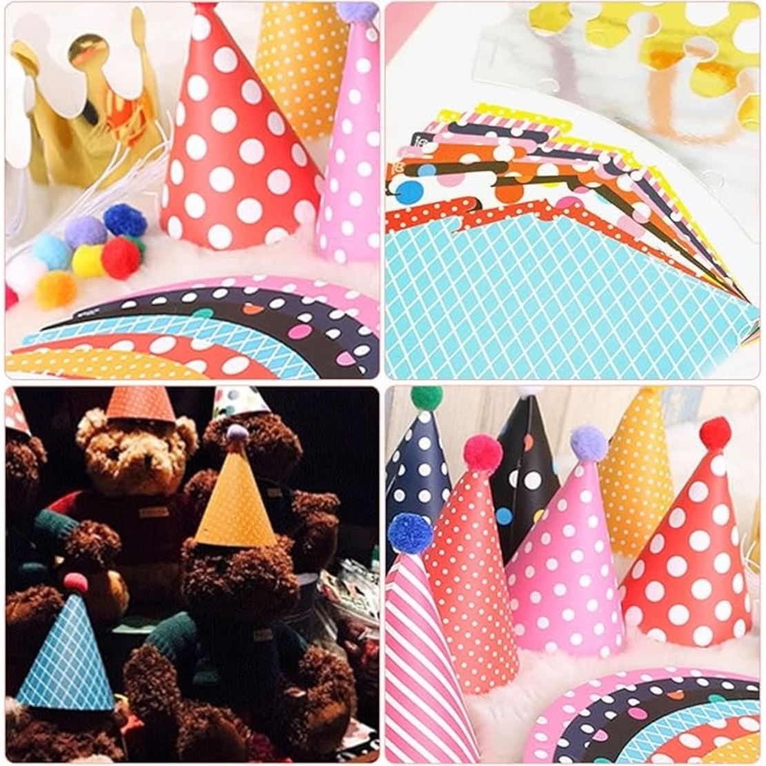 Set 6 Coifuri, Flippy, Petrecere Copii, din Carton, 24 x 13.5 cm, Model cu Buline si Dungi, Multicolor