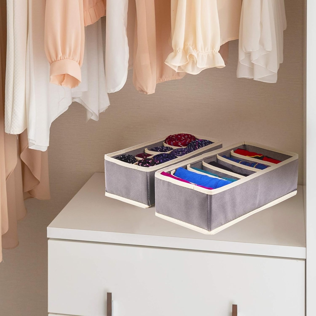 Cutie De Depozitare, Flippy, Pentru Lenjerie, Sosete Si Sutiene, Material Textil, 6 Compartimente, 32 x 16 x 10 cm, Culoare Gri