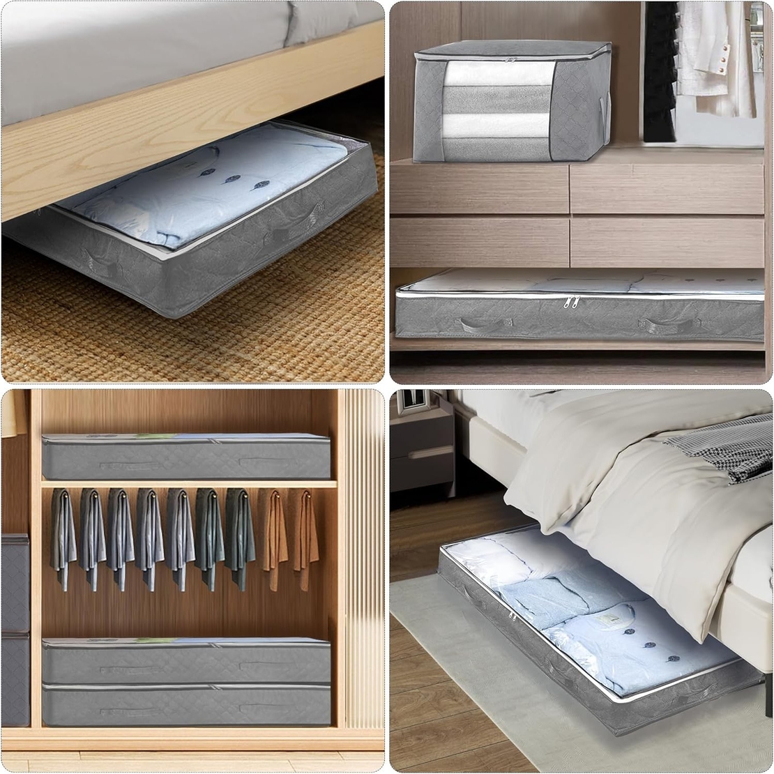 Husa de Depozitare, Flippy, Intrebuintare Multipla, Pliabila, cu Fermoar Bidirectional si Fereastra Deasupra Transparenta, Manere Laterale, Lavabila, 100x50x15 cm, Gri