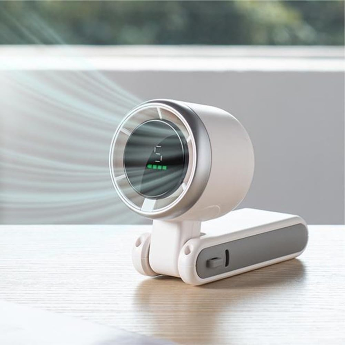 Mini Ventilator Portabil, Flippy, 5 Trepte de Viteza, Afisaj Digital, Incarcare USB, 5V, 2A, 5.95 x 5.2 x 17.2 cm, Alb
