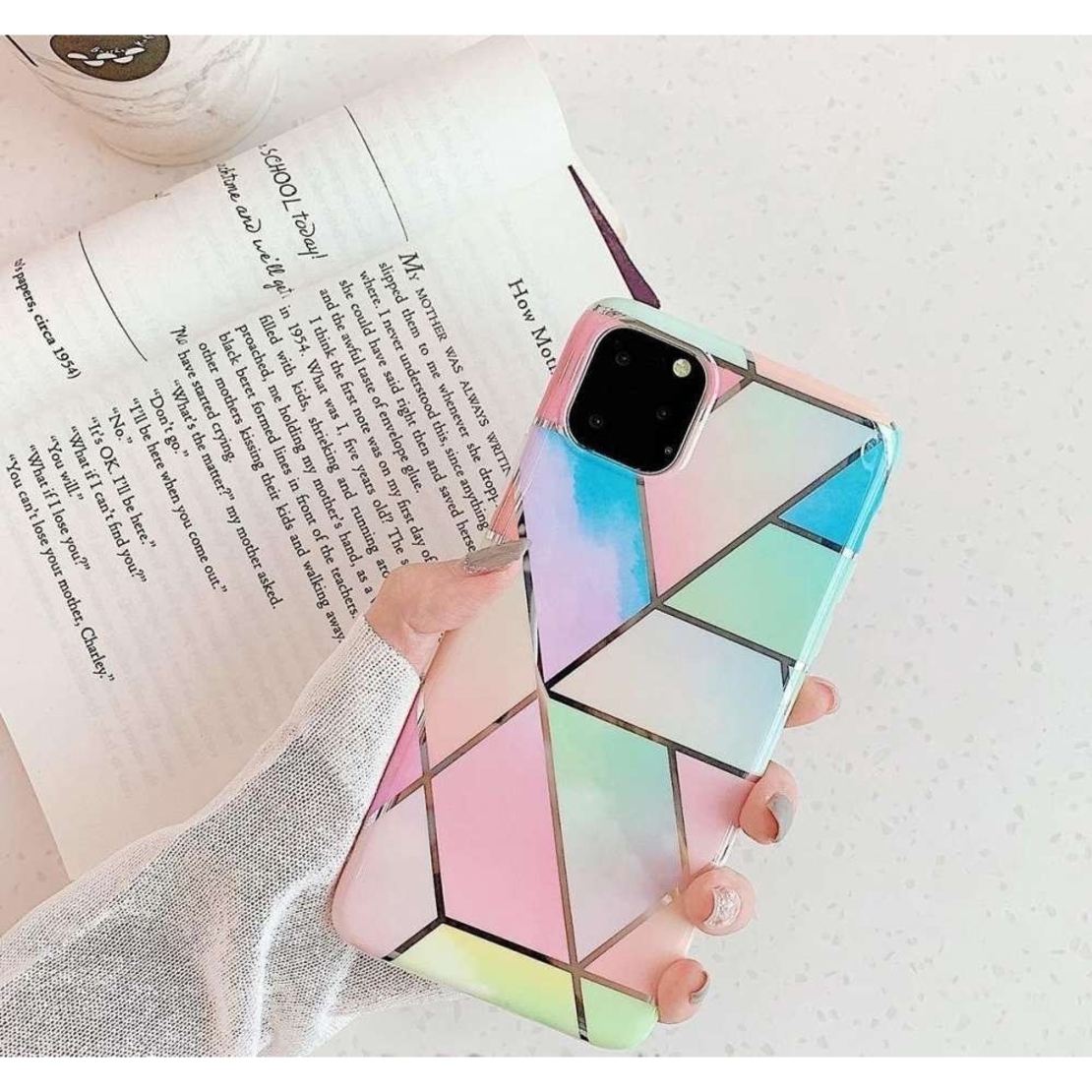 Husa protectie pentru Apple iPhone 11 Soft IMD TPU Marble Geometric Roz