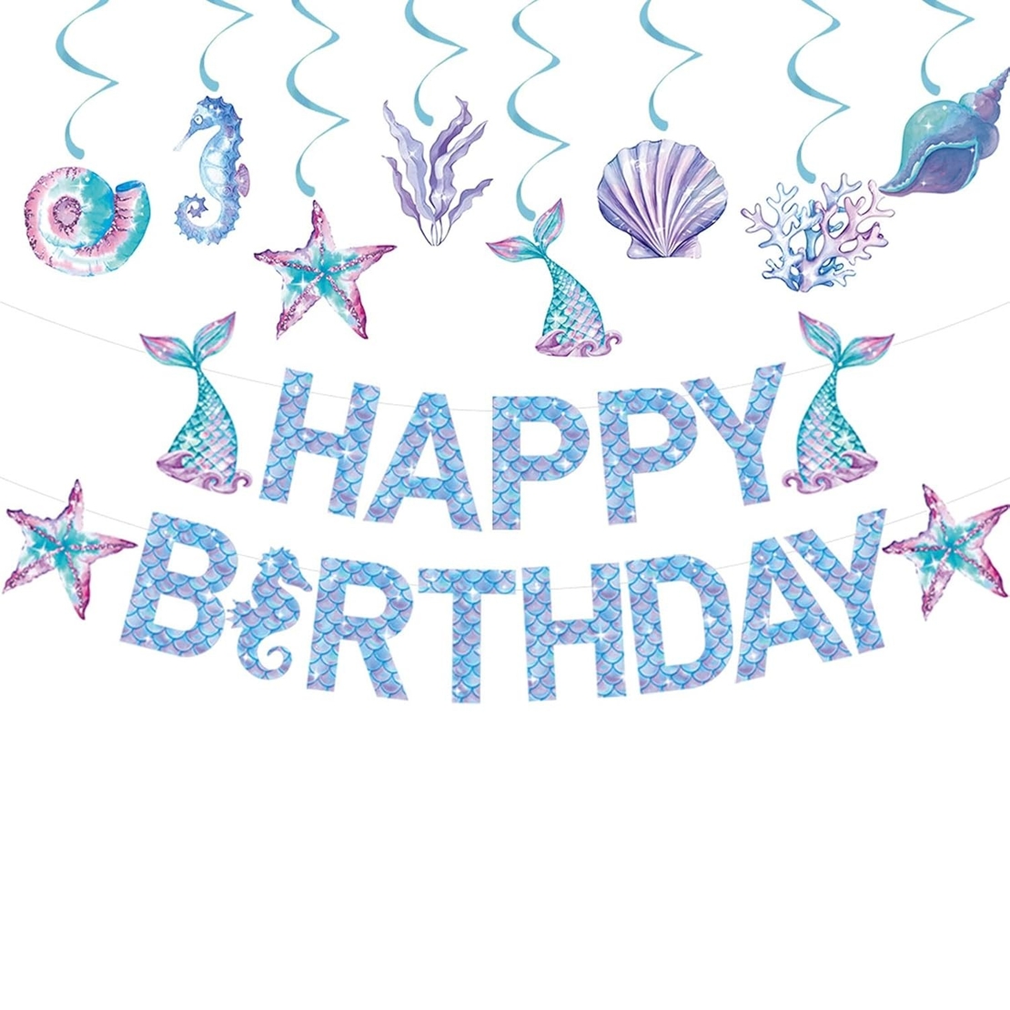 Banner Happy Birthday Sirena, Flippy, Colectia Mermaid, 17 Piese, Multicolor
