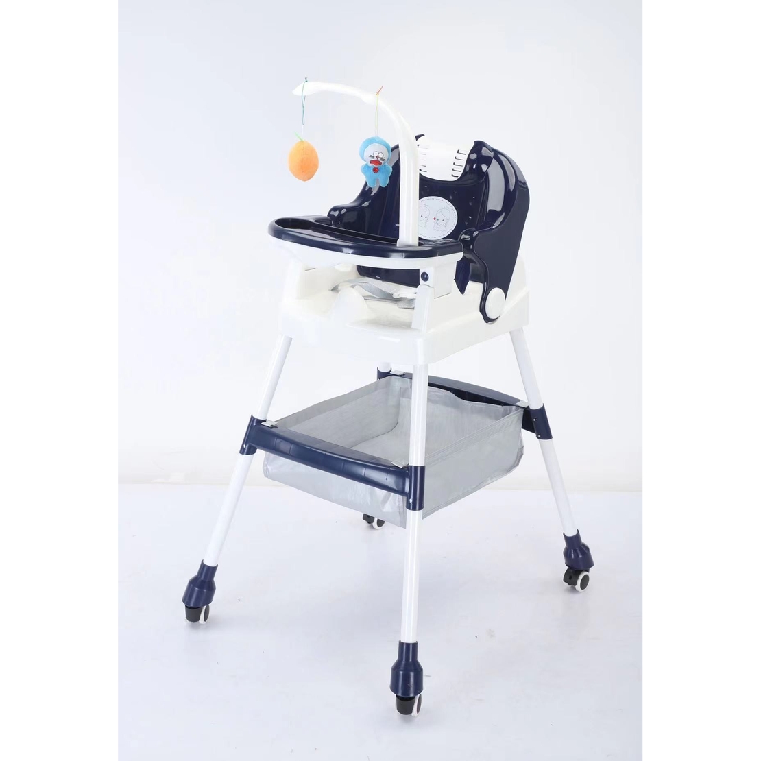 Scaun de Masa pentru Copii, Flippy, Multifunctional, Pliabil, cu Roti, Cos de Depozitare, din Plastic, Centura de Siguranta, Suport de Agatat Jucarii, 110 x 60 x 70 cm, Albastru