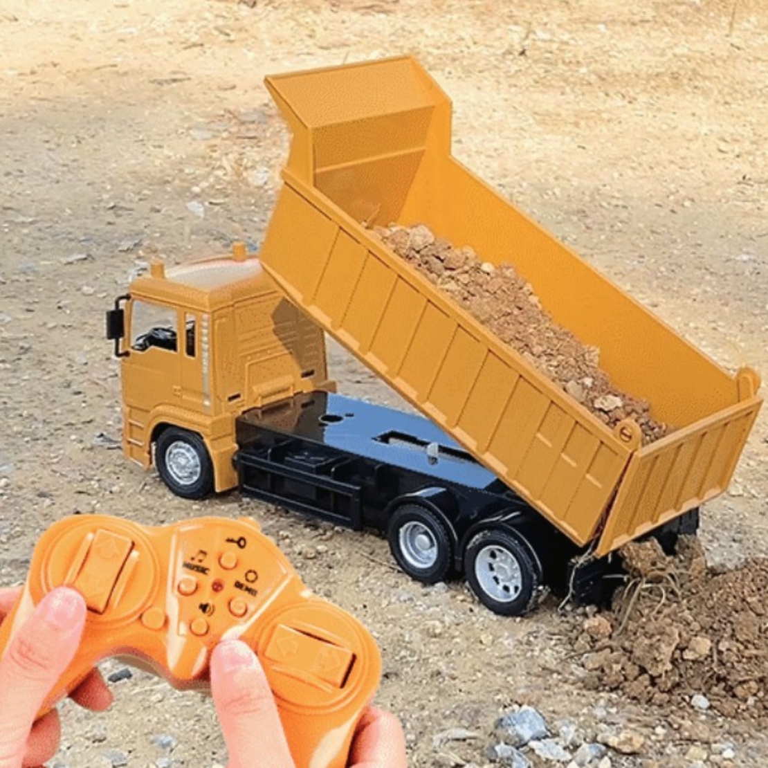 Camion Basculanta Jucarie pentru Copii, Flippy, Jucarie Camion Basculanta cu Telecomanda, Jucarie de Constructie, Acumulator cu Incarcare USB, 28 x 13 x 9 cm, Galben