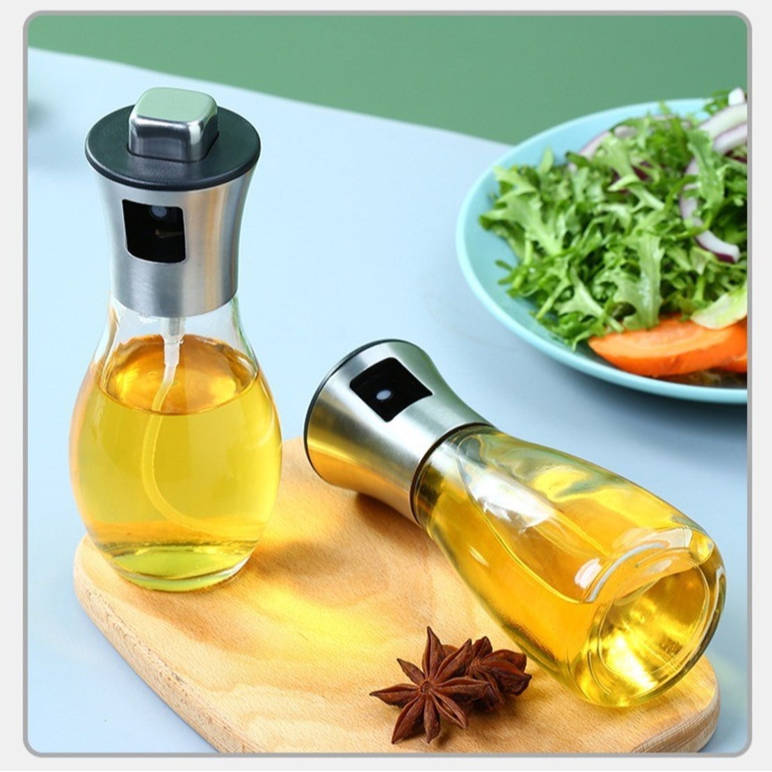 Sticla de ulei cu Pulverizator, Flippy, Sticla pentru Lichide de Bucatarie, Otet, Sos, 16.7 x 5.2 cm, Volum 200 ml, Gri