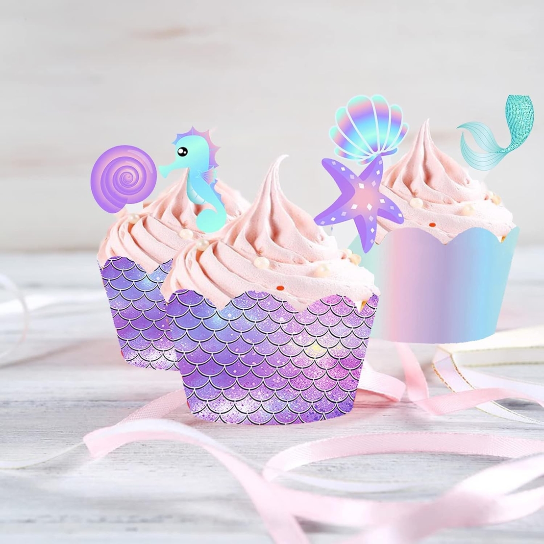Set 6 Accesorii pentru Prajituri Sirena, Flippy, Colectia Mermaid, 22.7 x 8.7 cm, Multicolor
