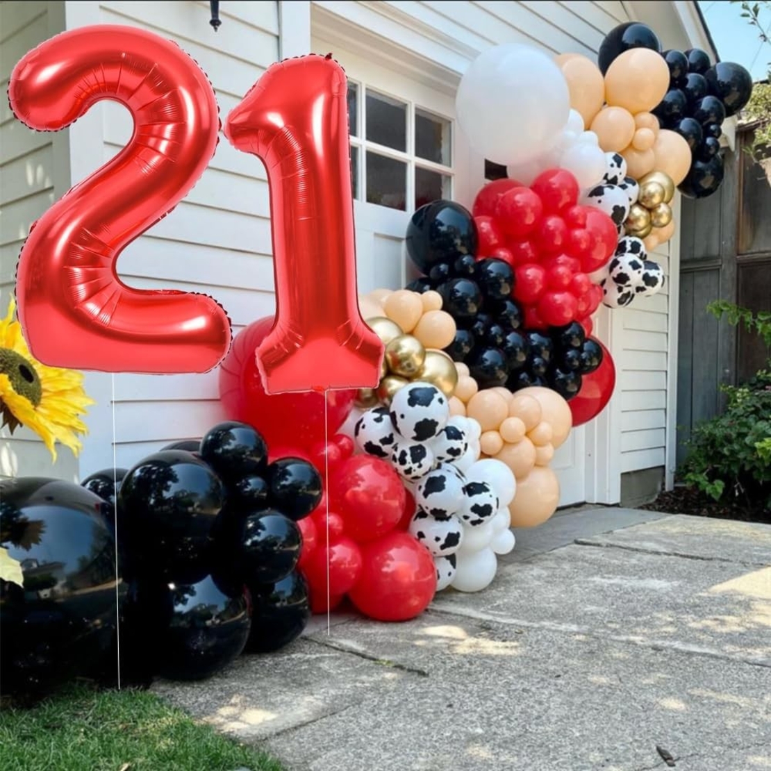 Balon din Folie Metalizata Flippy, Figurina Cifra, Tema Aniversare 40 cm, Ambalaj Individual, Pai inclus, Umflare cu Aer sau Heliu, Rosu, Cifra 1