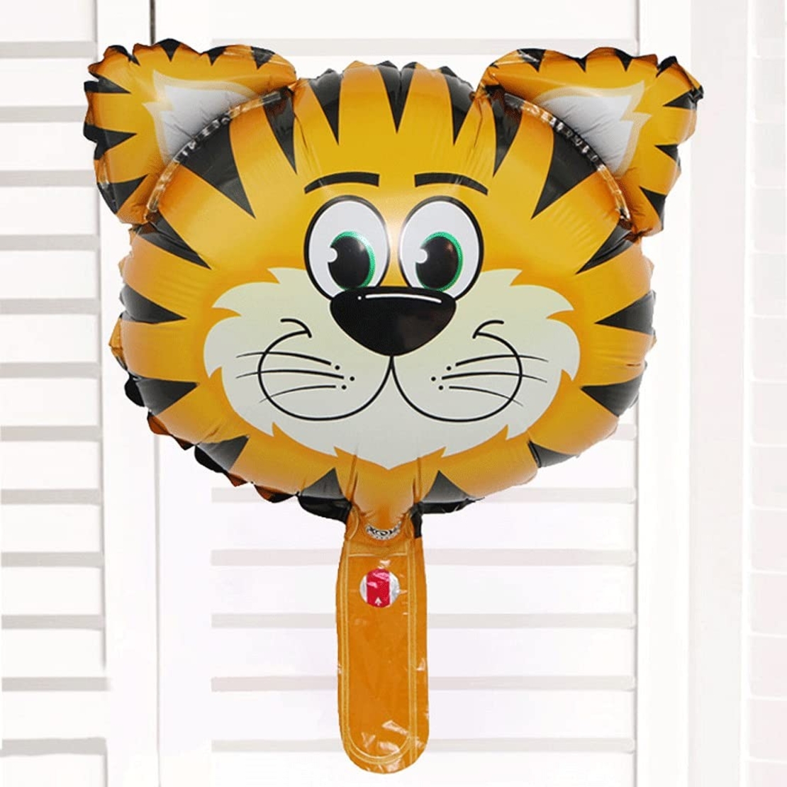 Balon din Folie Metalizata, Flippy, Mini Figurine Animalute, Model Tigru, Tematica Aniversare, 38x31 cm, Ambalaj Individual, Pai Inclus, Umflare cu Aer sau Heliu, Multicolor
