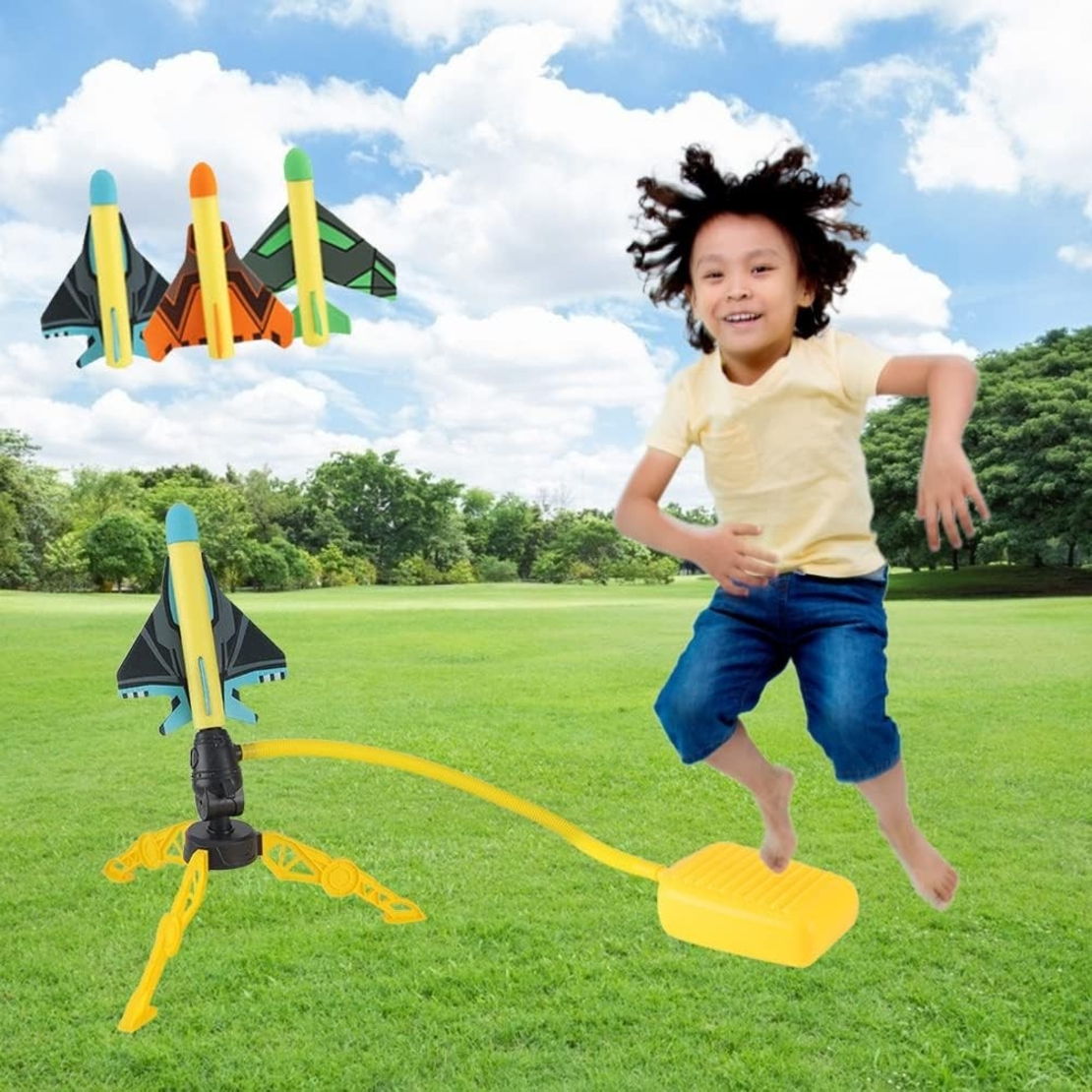 Jucarie pentru Copii, Flippy, Lansator de Rachete cu Piciorul, Un Lansator, 3 Rachete Fara Lumini, 3 Aircrafts, 42x36 cm, Multicolor