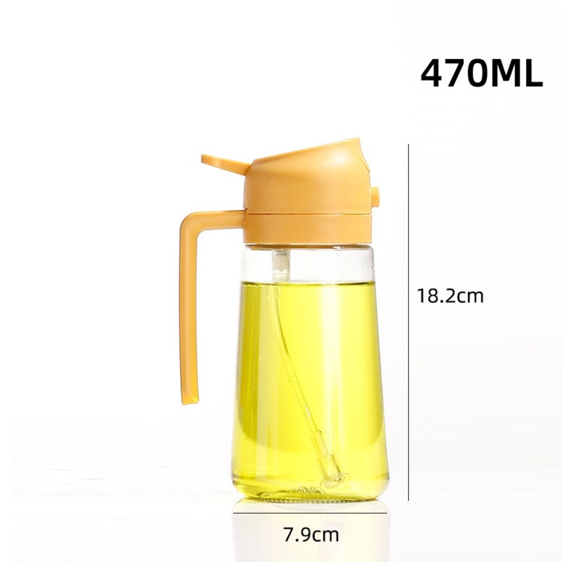 Recipient Ulei 2 in 1, Flippy, Functie Spray & Turnare, din Sticla, Fara Scurgere, 18.5 x 7.7 cm, 470 ml, Galben