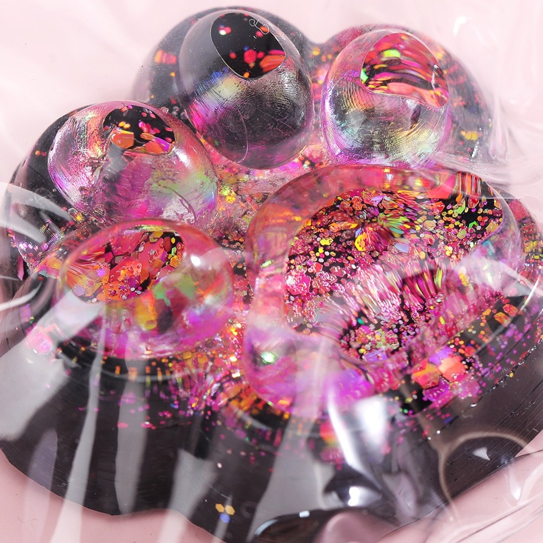 Jucarie Antistres Squishy, Flippy, cu Revenire Lenta, Squeeze Pinch Family, Model Labuta de Pisica cu Sclipici, 6.5x6 cm, 60g, Ambalaj Transparent, Roz-Negru