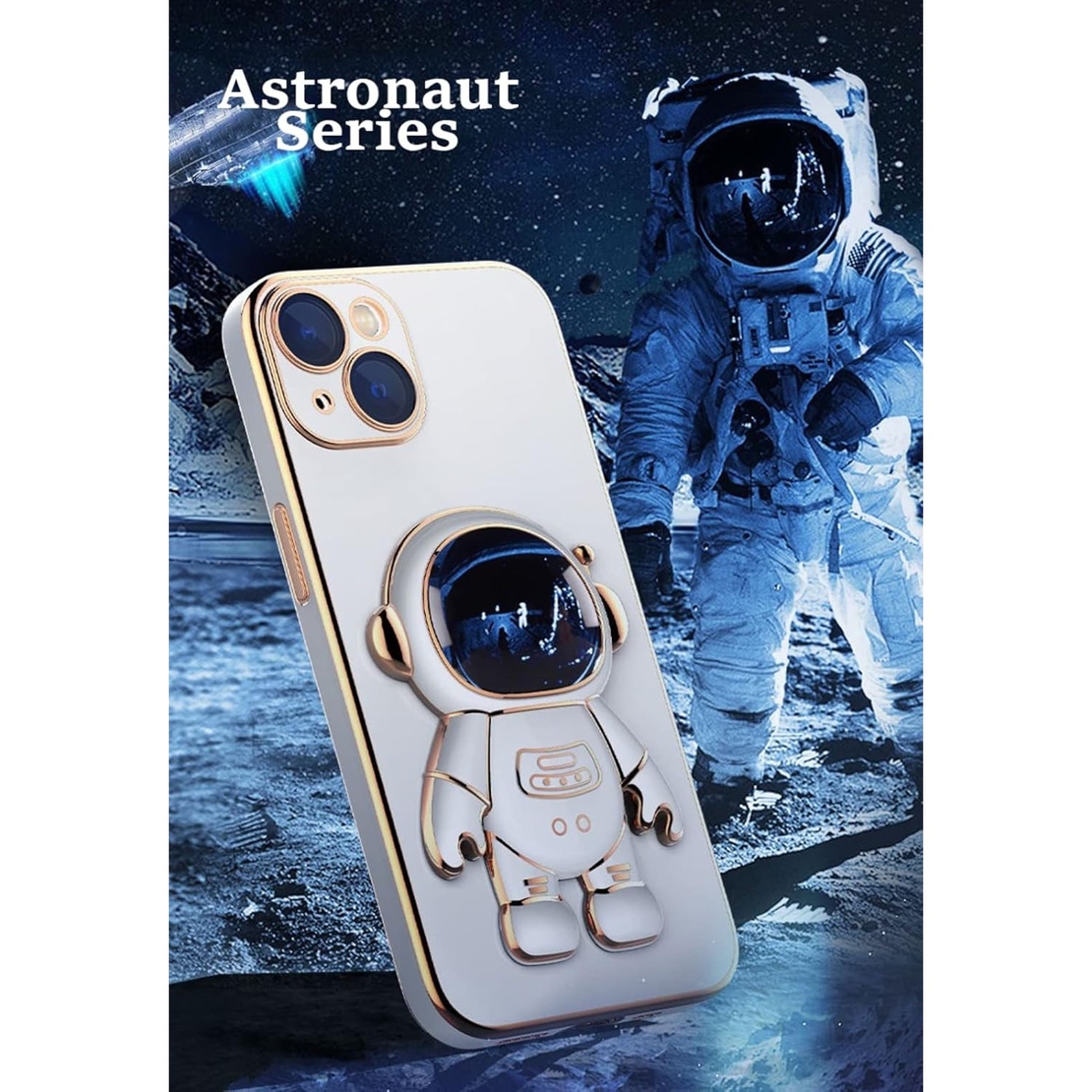 Husa de Protectie TPU 2in1, Flippy, pentru Apple iPhone 15 Plus, Astronaut cu Suport, Antisoc, Rezistenta la Impact, Protectie Camera, Albastru