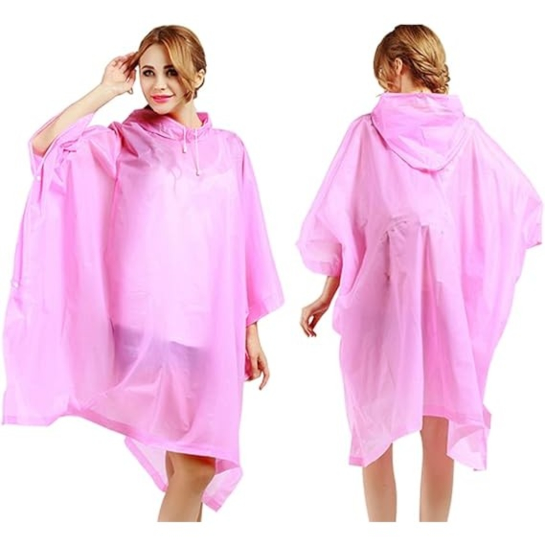 Pelerina de Ploaie, Flippy, pentru Adulti, EVA, Tip Poncho, Impermeabila, Rezistenta la Vant, Capse Laterale, 160 g, Roz