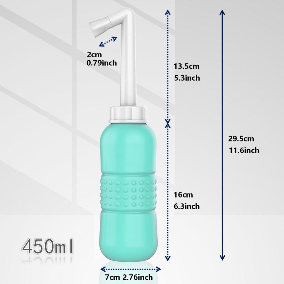 Bideu Portabil pentru Igiena Intima, Flippy, pentru Postpartum/ Postoperator, 450 mL, cu Capac si Husa Galbena, 29.5x7 cm, Culoare Recipient Verde