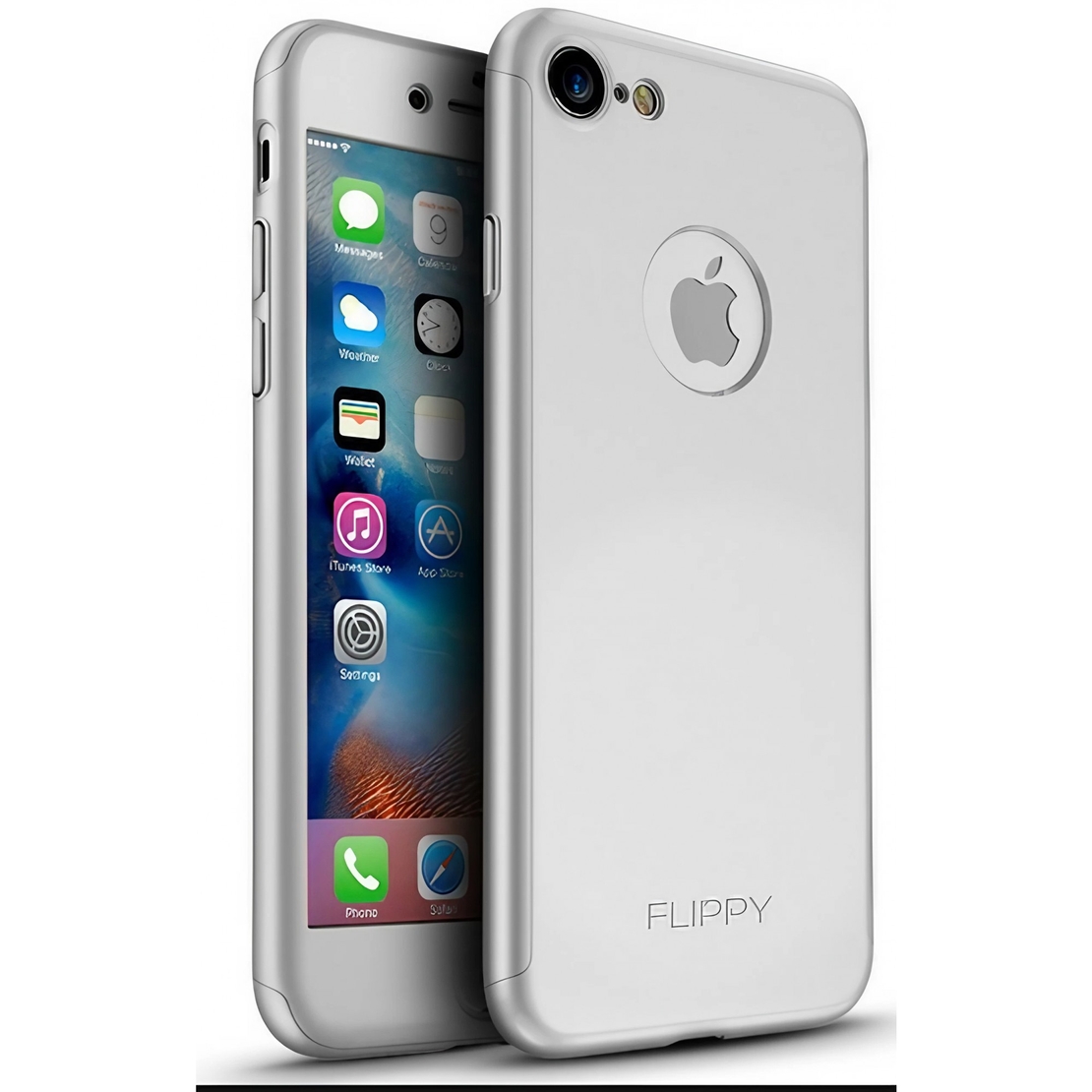 Husa de protectie Flippy Premium Full Cover 360 pentru Apple iPhone 7 Argintiu cu Folie sticla inclusa