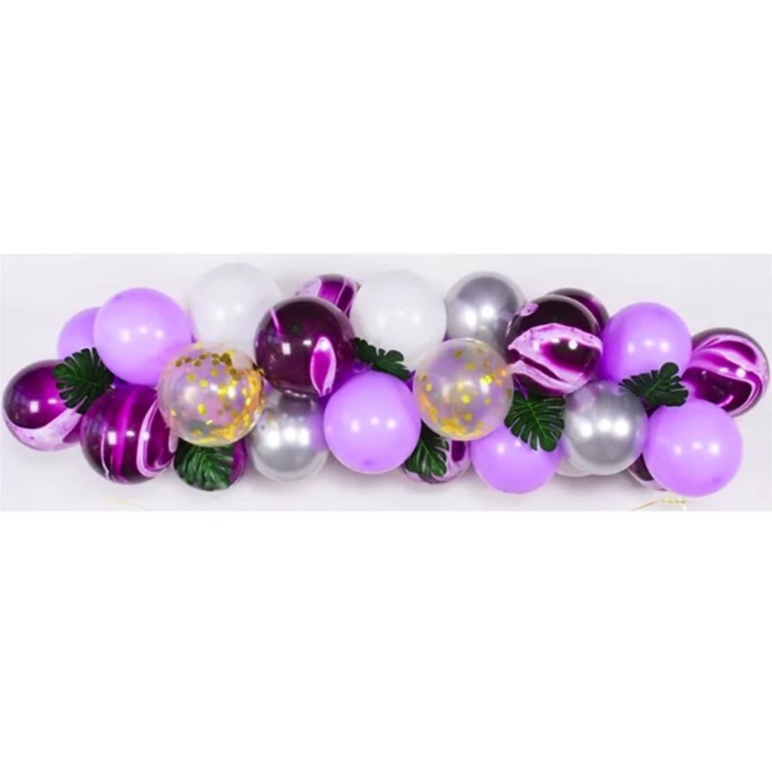 Baloane decorative din Latex si Banner Happy Birthday, Flippy, Model Aniversare, Set 37 de Piese, Mov, Argintiu, Alb