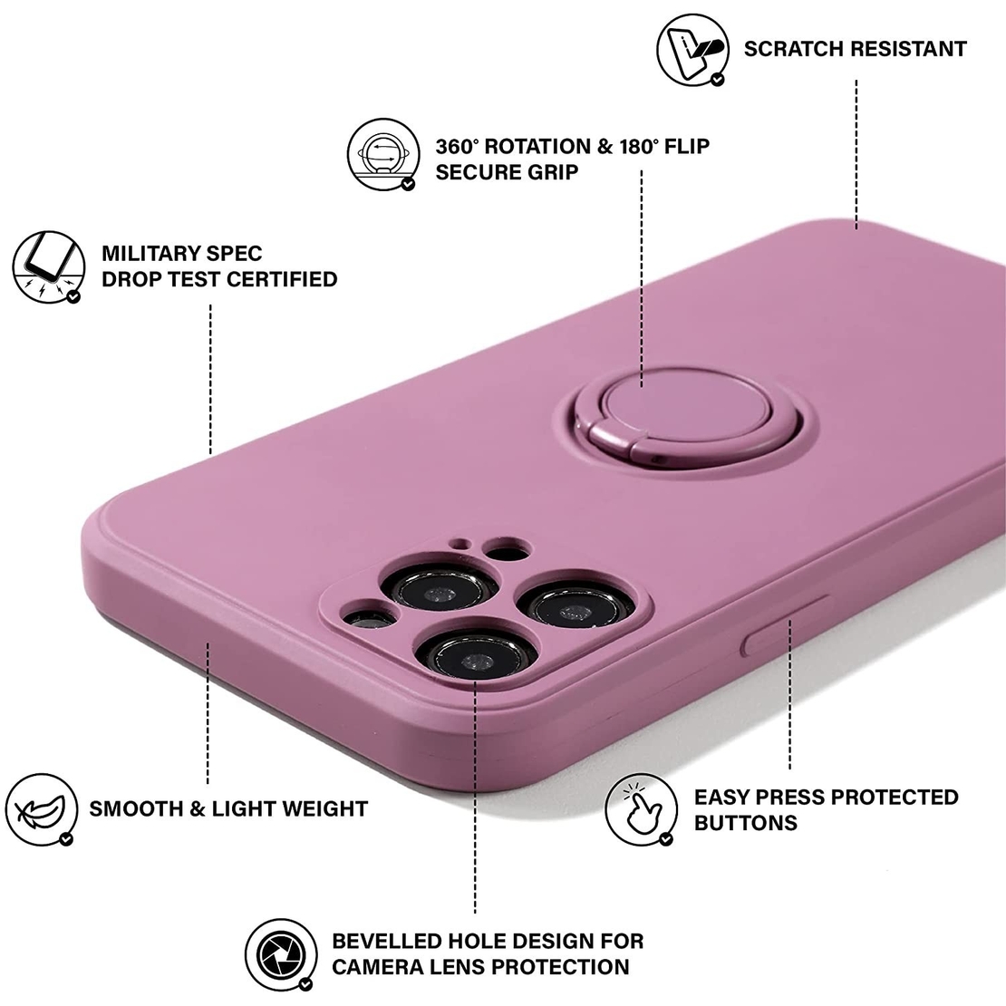 Husa protectie Flippy compatibila cu Huawei P40 Lite E Liquid Silicone Ring cu suport rotativ Mov