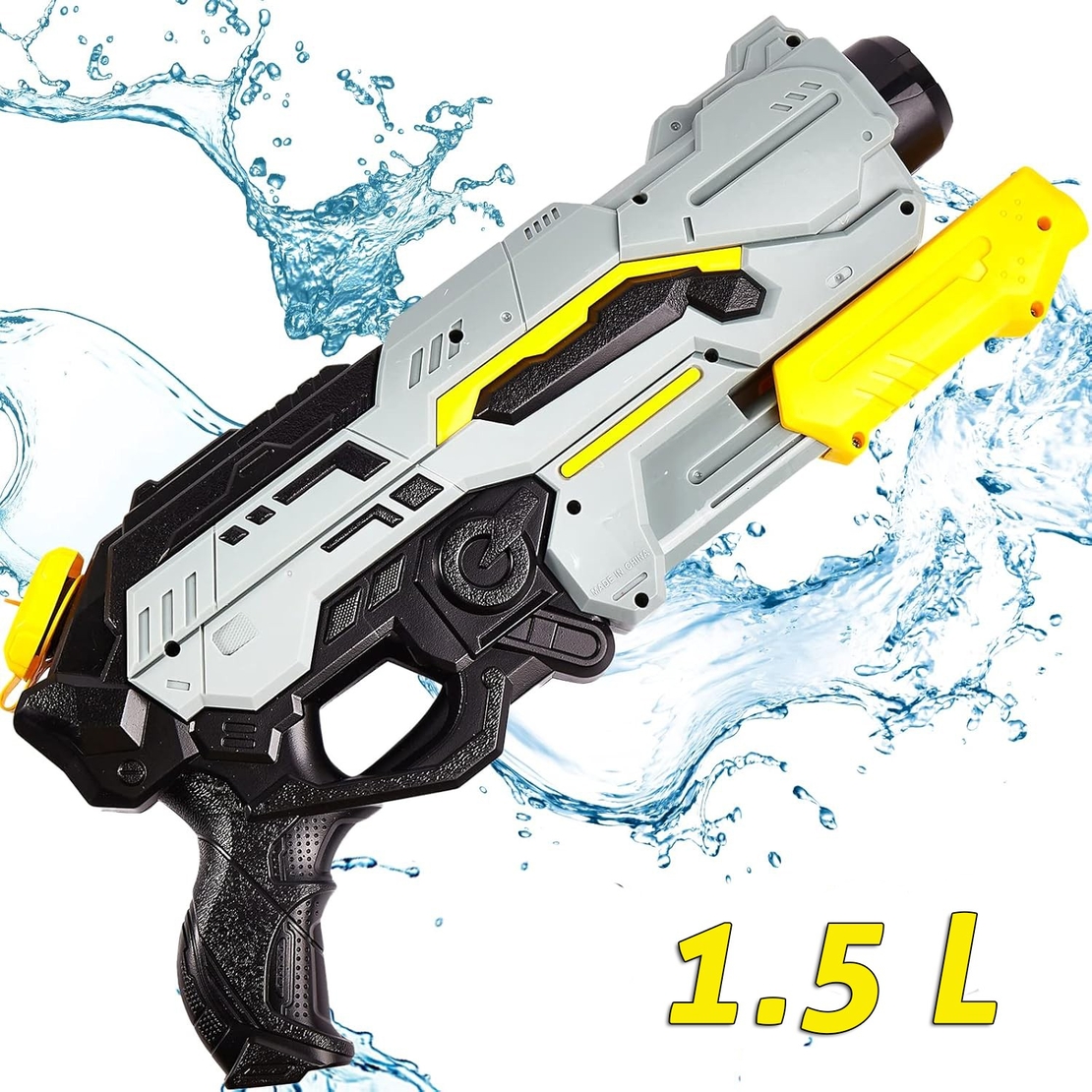 Pistol cu Apa de Inalta Presiune pentru Copii, Flippy, Jucarie Pistol cu Apa, Capacitate 1.5 L, 43 x 20 x 4 cm, Petrecerile de Vara, 4-12 Ani, Negru Gri