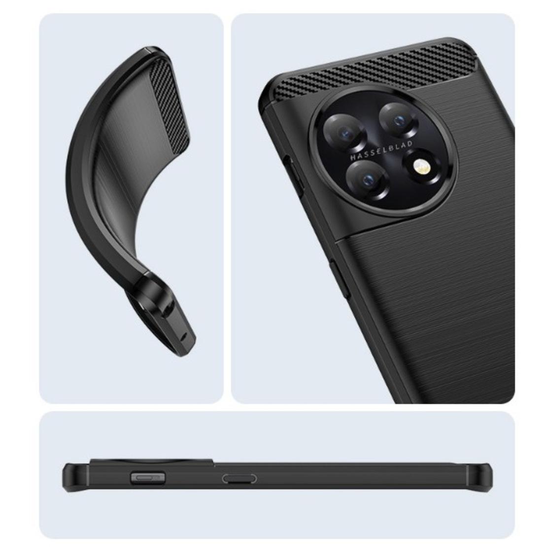 Husa Protectie pentru OnePlus 11, Flippy, din Silicon TPU Moale, Textura Periat, Anti Cadere, cu Element Carbon, Negru