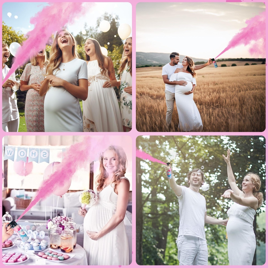 Spray Gender Reveal, Flippy, 260 ml, din Amidon de Porumb, Dezvaluire Gen Bebelusi, Roz