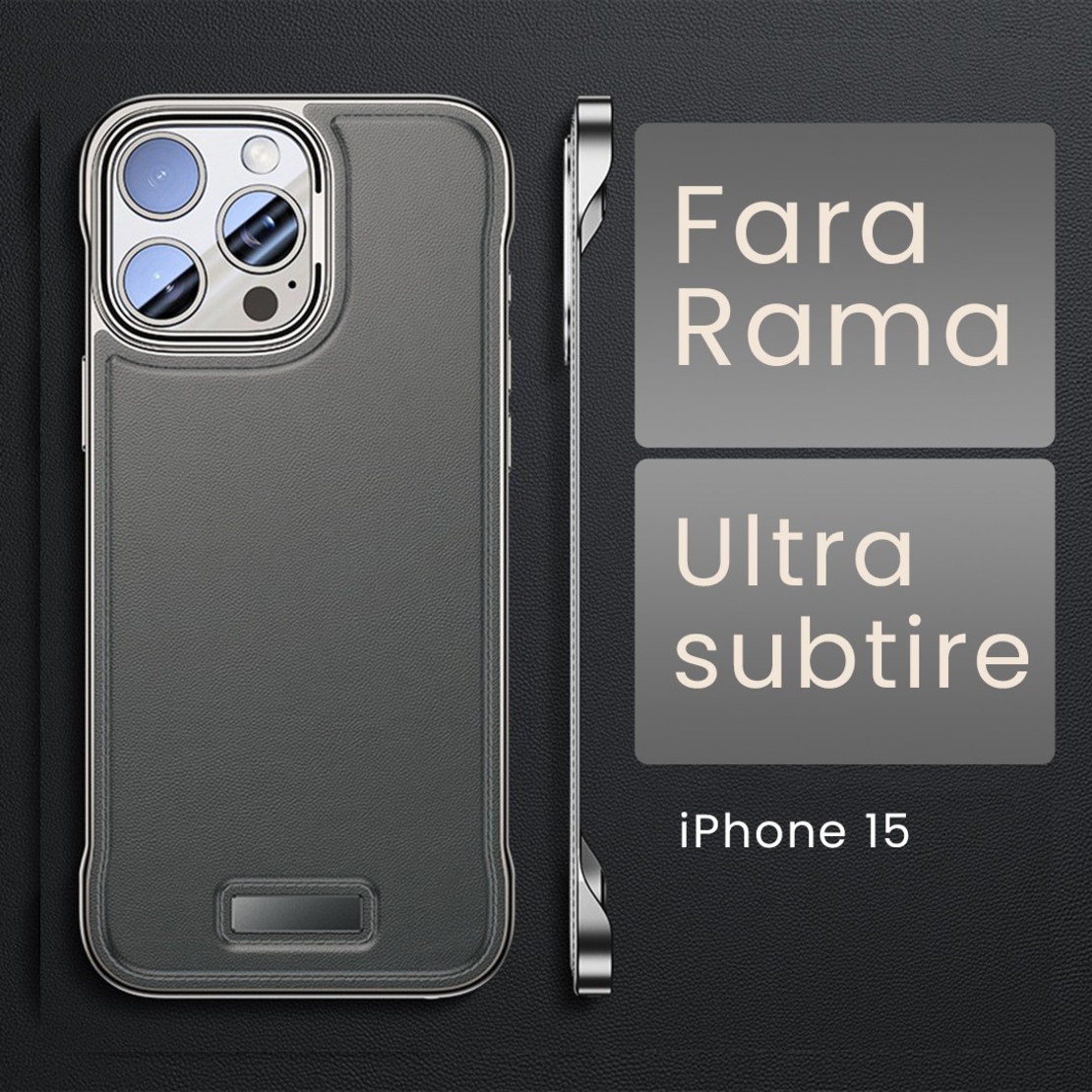 Husa pentru iPhone 15, husa de protectie pentru telefon, Flippy, Design Modern fara margini, din Piele PU,  Subtire, Gri