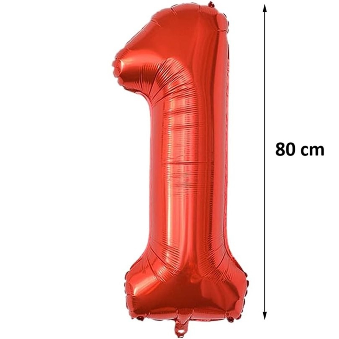 Balon din Folie Metalizata Flippy, Figurina Cifra, Tema Aniversare 80 cm, Ambalaj Individual, Pai inclus, Umflare cu Aer sau Heliu, Rosu, Cifra 1