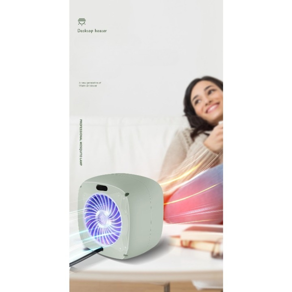 Mini radiator electric portabil Flippy, 800 W, 2 trepte, 150x120x175 mm, alb