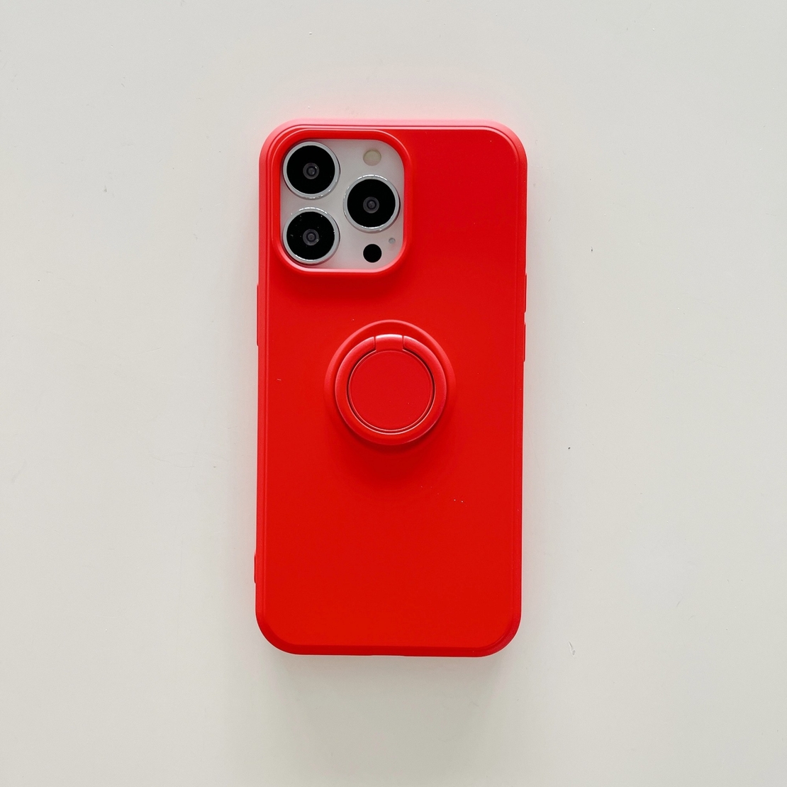 Husa protectie Flippy compatibila cu Apple iPhone 13 Liquid Silicone Ring cu suport rotativ Rosu