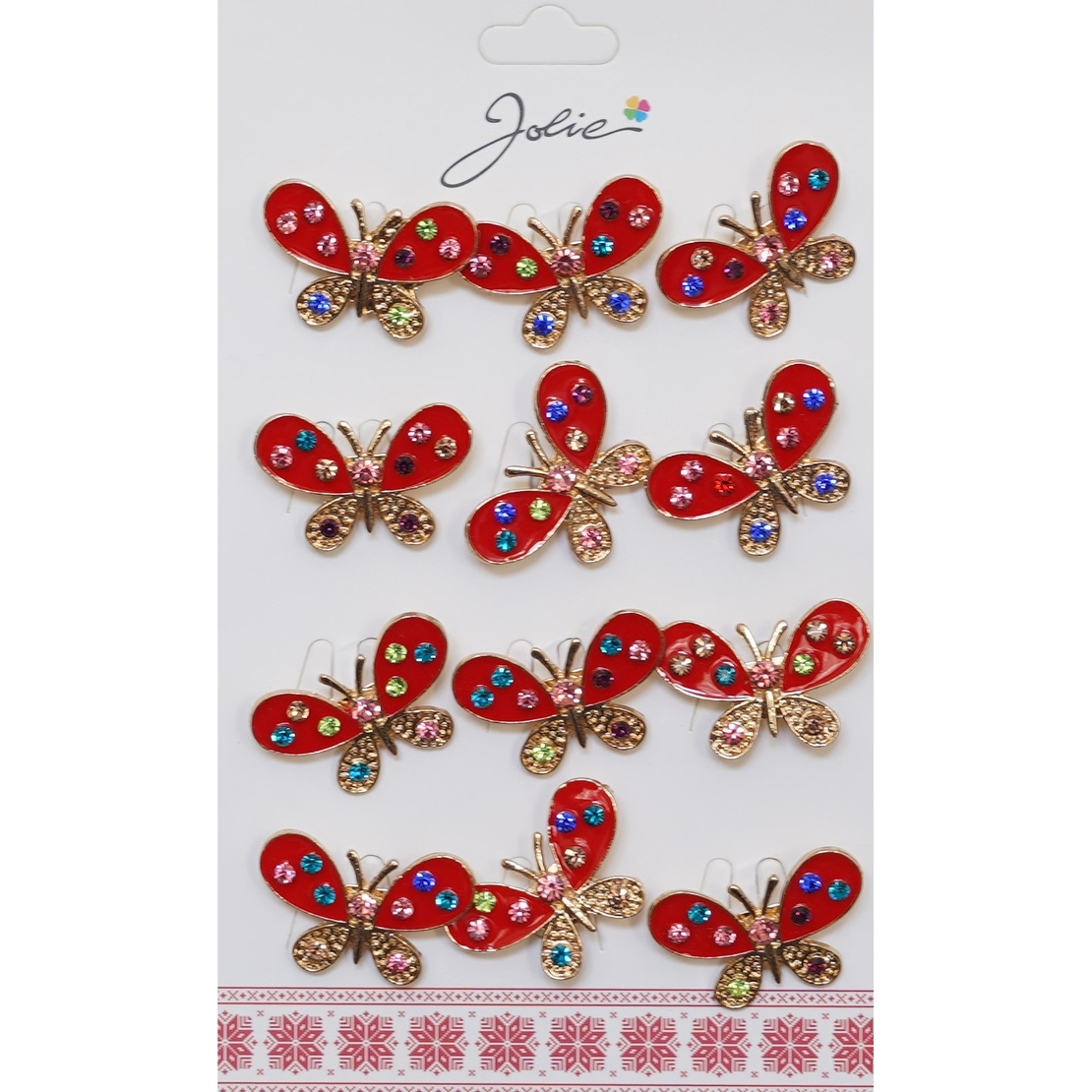 Set 12 Brose Martisor Primavara Fluture Rosu cu Pietre