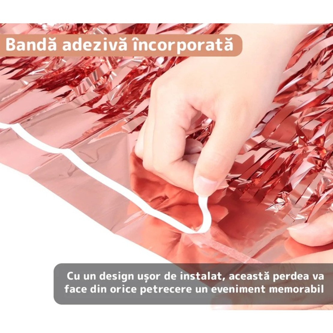 Perdea Franjurata, Flippy, Model Decor Petrecere, pentru Fundal de Poze, Amenajare Colorata a Petrecerii, Dimensiune 100x200 cm, Roz Auriu