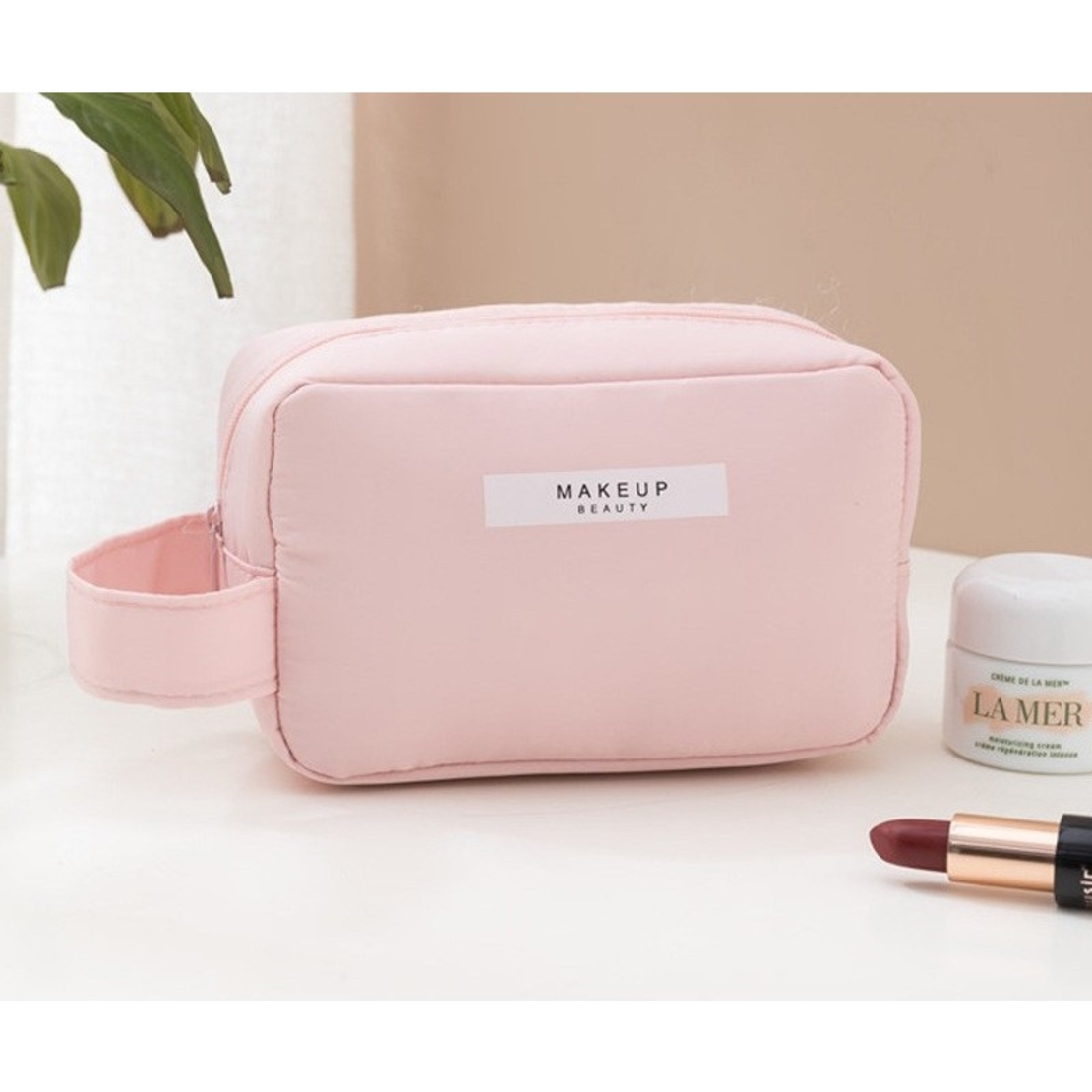 Portfard, Flippy, cu Maner, Material Impermeabil, pentru Cosmetice, 16 x 11 x 7 cm, Roz