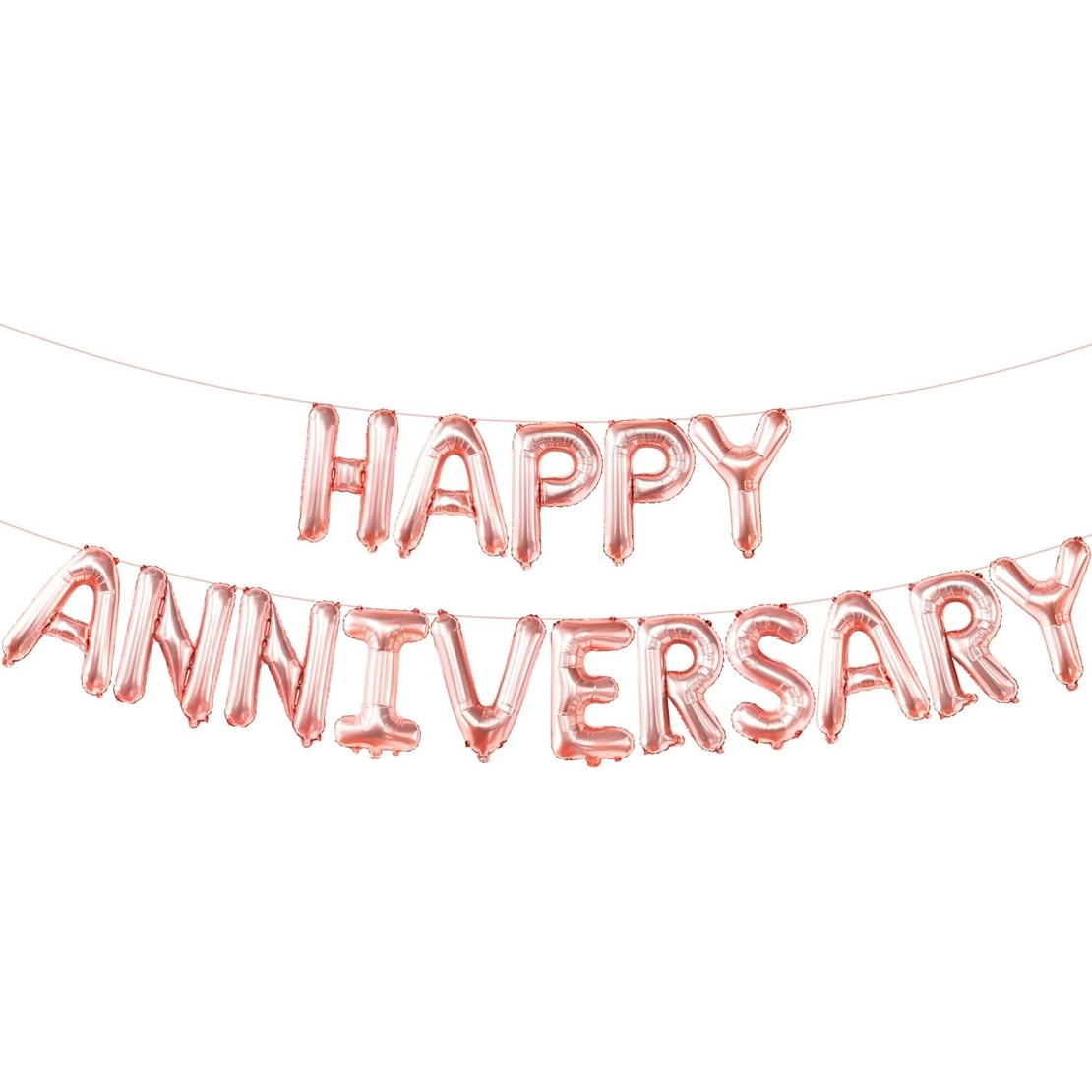 Set Baloane din Folie Metalizata, Flippy, Model Happy Anniversary, Litere de 40 cm, Baloane Party, Ambalaj Individual, Pai Inclus, Umflare cu Aer sau Heliu, Roz