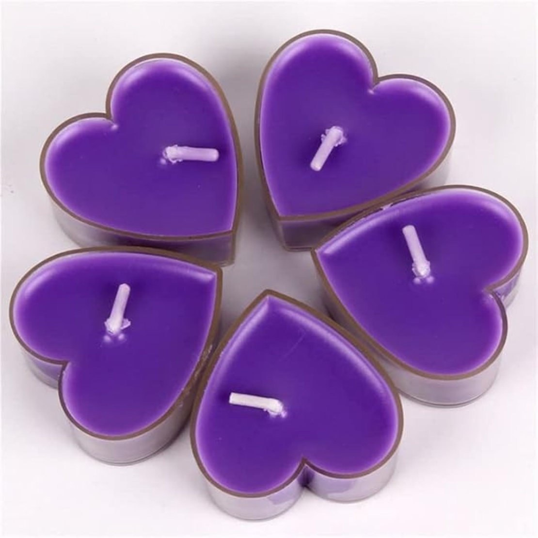 Set 9 Lumanari in Forma de Inima, Flippy, pentru Ziua Indragostitilor, Aroma de Lavanda, Ardere 3.5 h, din Parafina, 4 x 2 cm, Mov