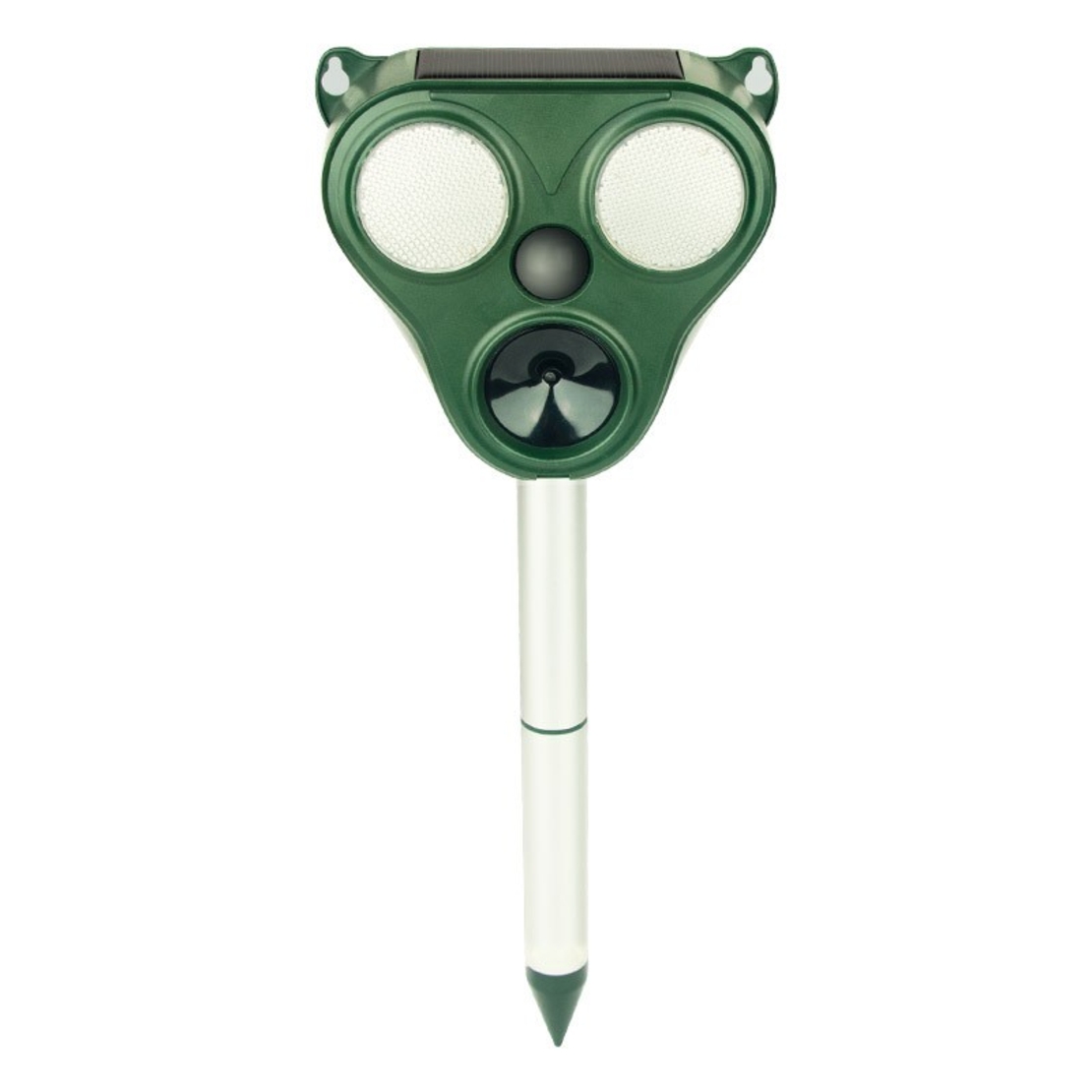 Aparat Solar LED cu Ultrasunete, Flippy, Repelent pentru Animale Mari si Mici, Lumina Rosie si Alba, Anti Rozatoare, Anti Insecte, Frecventa 13.5KHZ-65 KHZ, Senzor PIR, 13 x 14.7 x 24.5 cm, Verde