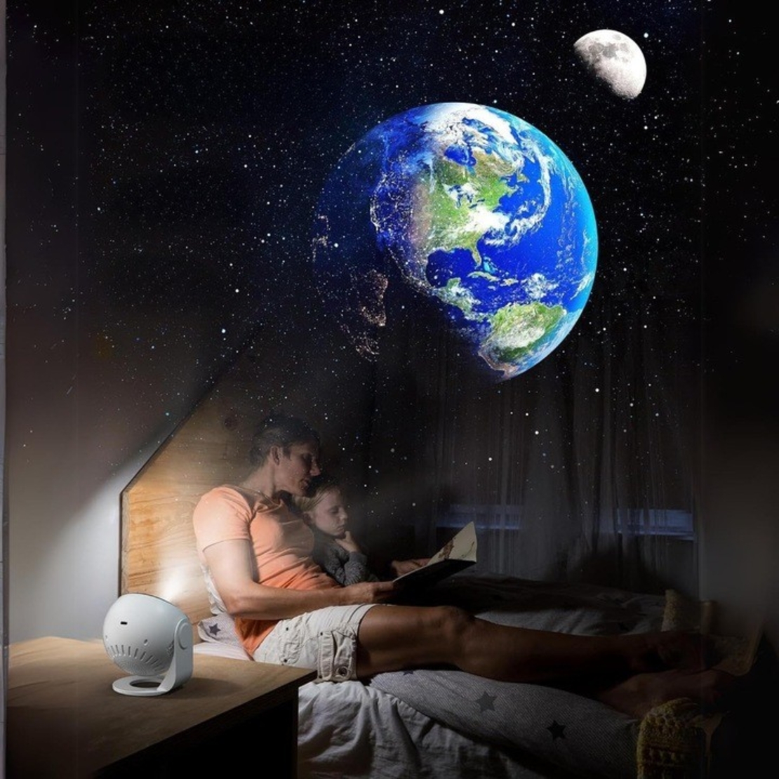 Lampa Tip Proiector Galaxie, Flippy, pentru Dormitor, Tematica Cer Instelat, Model Glob, HD, Rotire 360 de Grade, 13 Imagini, Incarcare USB, 5 W, 11.2x10.8x10.9 cm, Alb