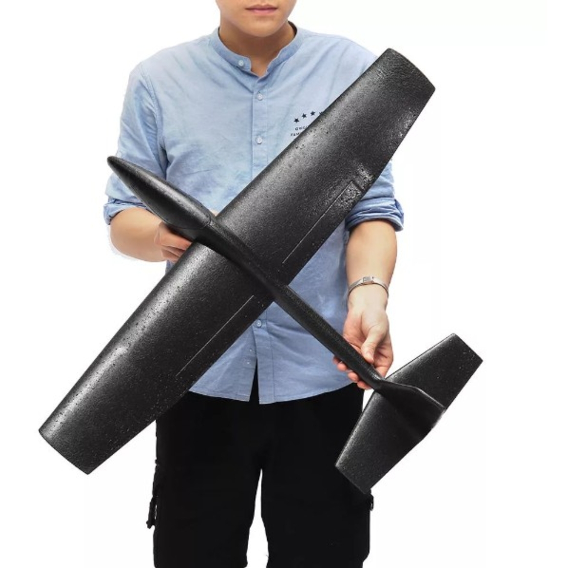 Avion Zburator, Flippy, Tip Planor, 83 cm Lungime, +3 Ani, din Polistiren, Aruncare 10 - 30 m, Negru