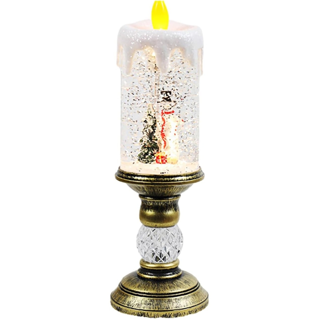 Decoratiune Luminoasa, Flippy, Lampa de Craciun, cu Lumina LED, Ornament Model Sfesnic cu Lumanare Om de Zapada, 26x8.5x8.5 cm, Auriu