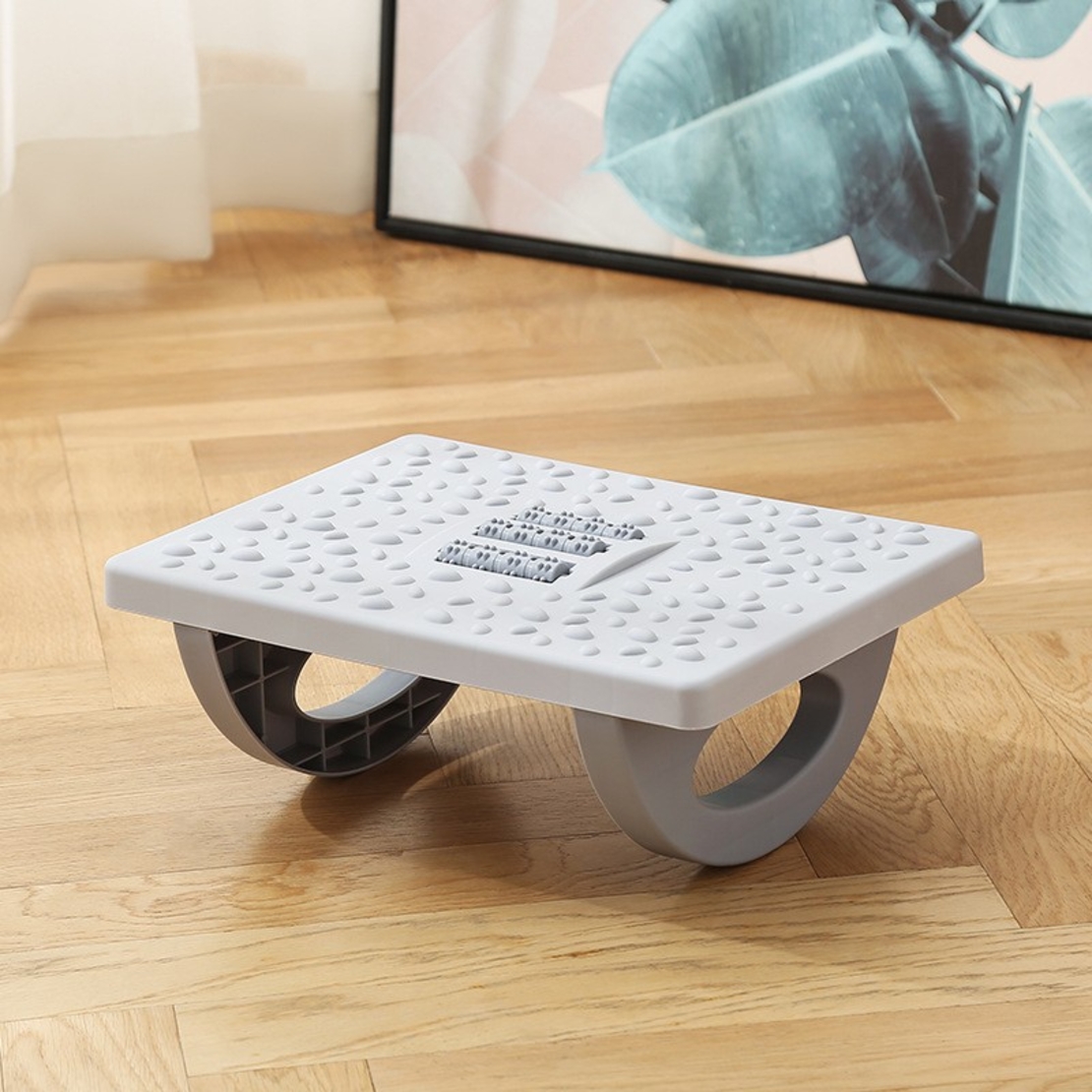 Suport Ergonimic pentru Picioare, Flippy, Plastic, cu Role de Masaj pentru Talpi, pentru Birou, Usor de Transportat, Detasabil, 33.5x24x12 cm, Gri