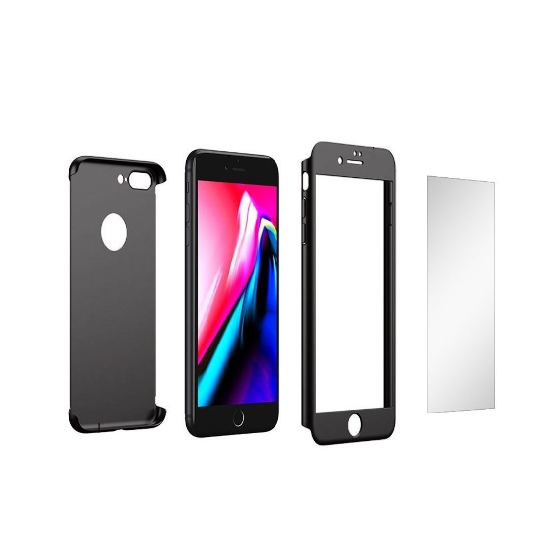 Husa Apple iPhone 8 Plus IPAKY Full Cover 360 Negru + Folie Cadou