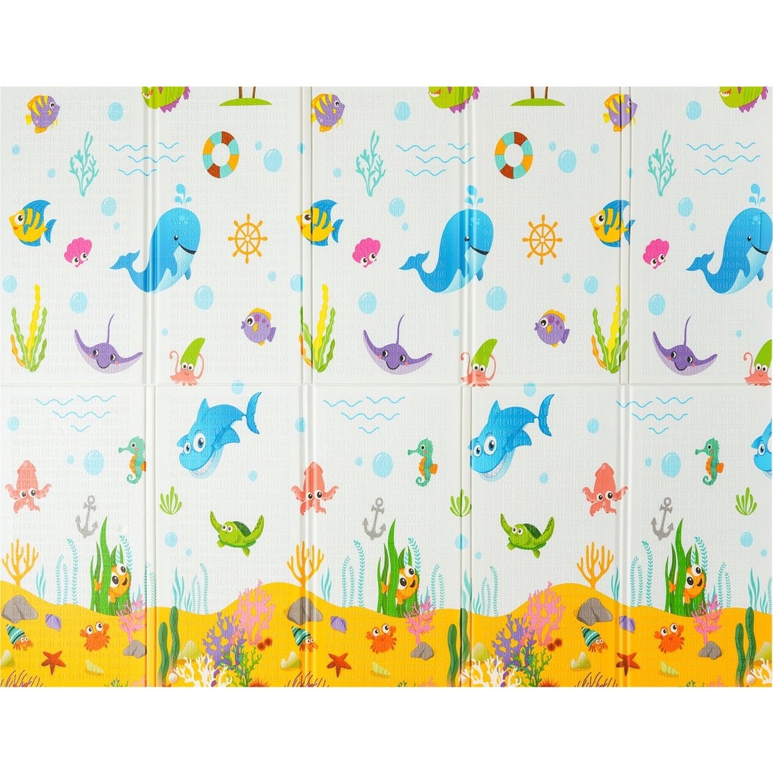 Covoras pentru Copii, Flippy, cu 2 Fete, Model Animale Marine/Exotice, din XPE+PE, Impermeabil, Antiderapant, Protectie Termica, +3 Luni, Pliabil, 180 x 200 x 1.5 cm, Multicolor