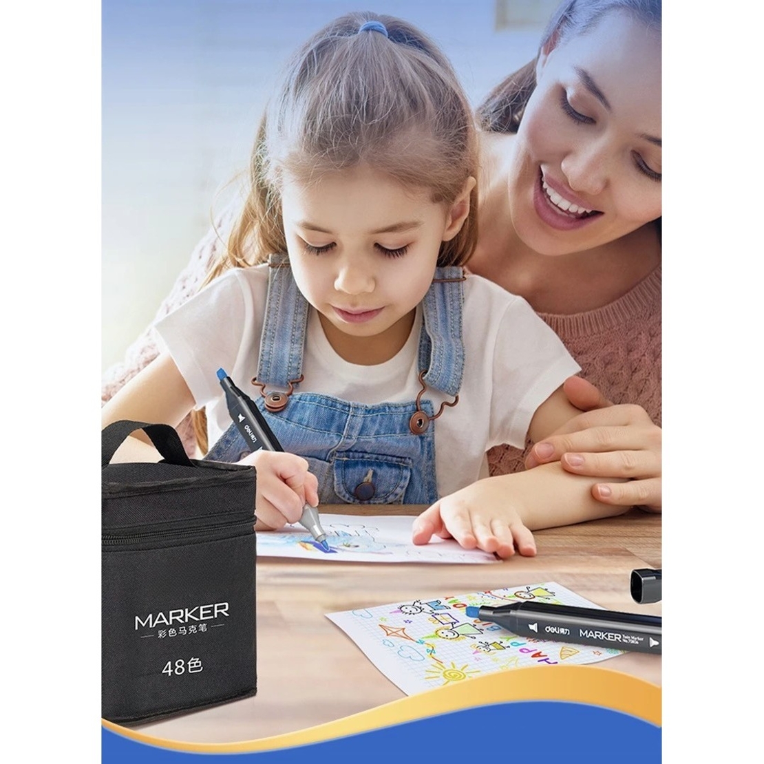 Set 40 Markere, Flippy, pe Baza de Ulei, Dublu Capat, Subtire 1mm si Gros 6 mm, Geanta Depozitare, 15 cm, Multicolor