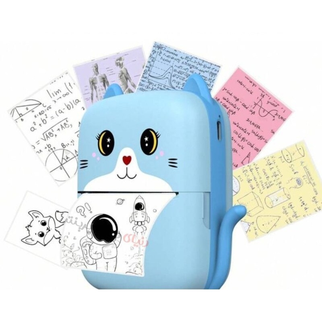 Mini Imprimanta Foto Portabila, Flippy, Incarcare USB, Bluetooth, Model Pisicuta, Print Alb-Negru, Albastru