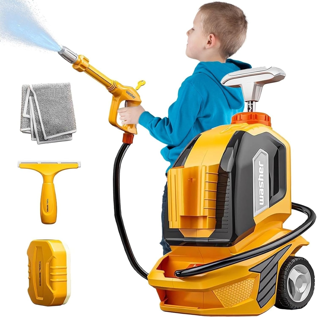 Jucarie Aparat de Spalat cu Presiune, Flippy, Spalator Auto, Interactiv, Material Plastic, Accesorii Incluse, 38x26x17.5 cm, Portocaliu