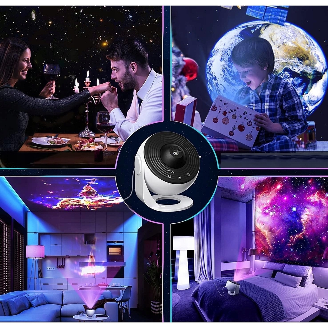 Lampa Tip Proiector Galaxie, Flippy, pentru Dormitor, Tematica Cer Instelat, Model Glob, HD, Rotire 360 de Grade, 13 Imagini, Incarcare USB, 5 W, 11.2x10.8x10.9 cm, Alb Negru