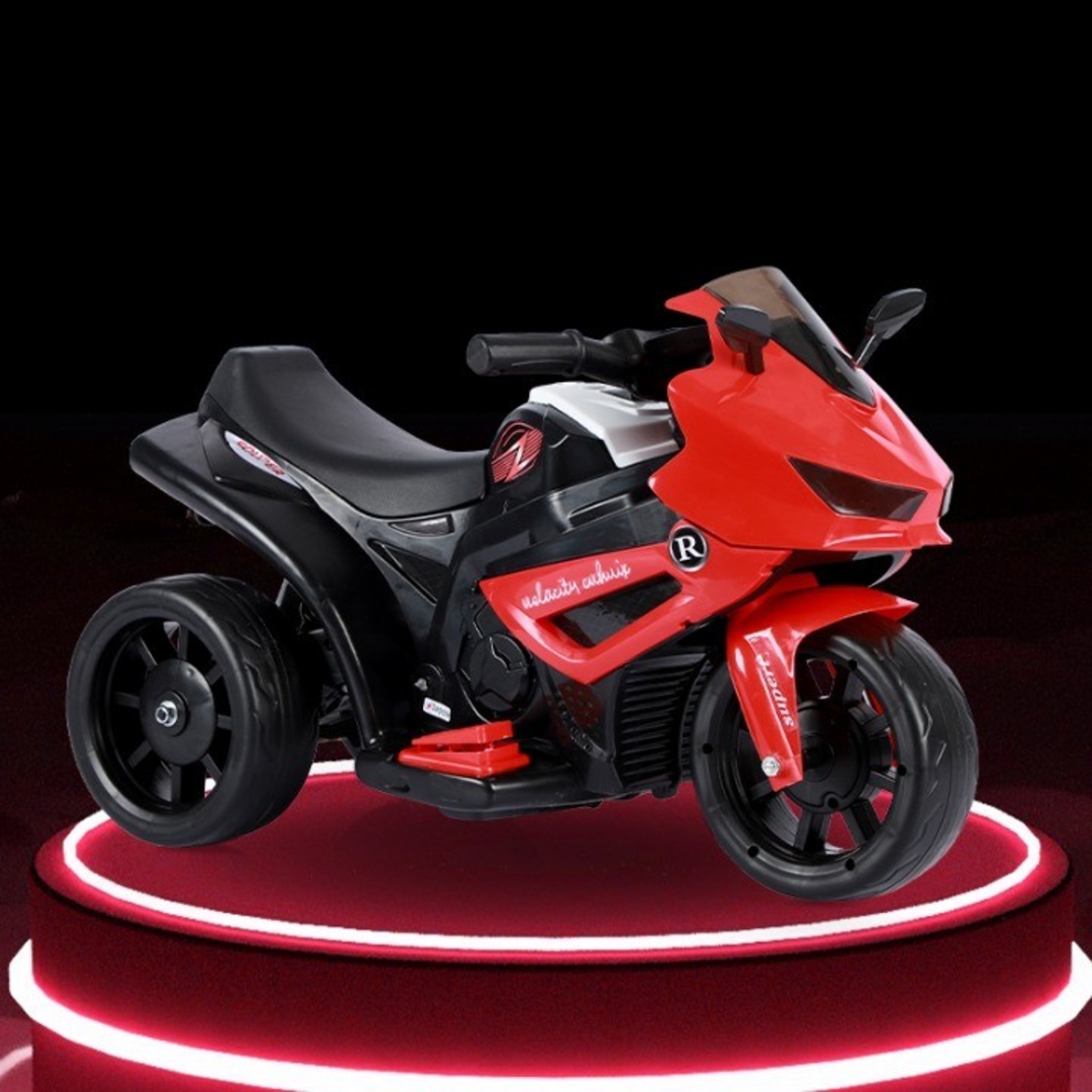 Motocicletă Electrică cu 3 Roti, Flippy, Acumulator Încarcare, Anti-Rasturnare, Lumini, Sunete, Off-Road, Baterie 6V 4.5Ah, 66x34x43cm, Rosu